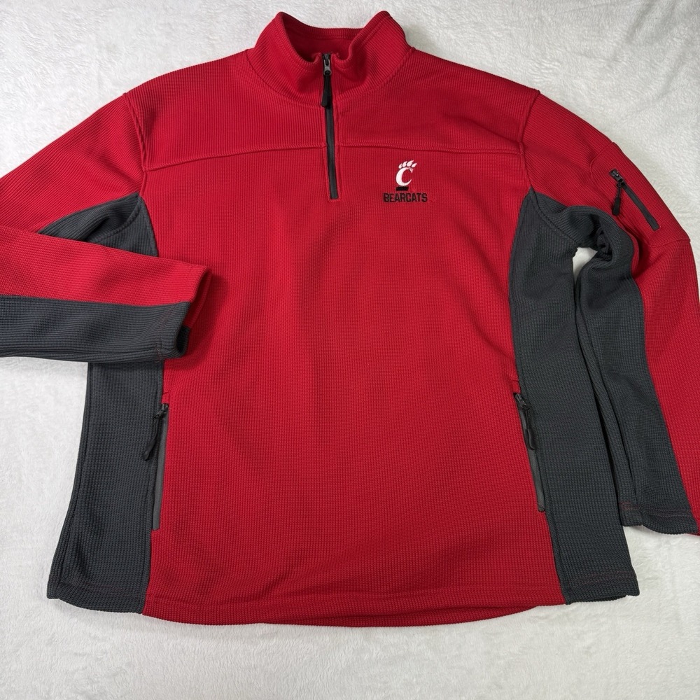 Cincinnati Bearcats 1/4 Zip Pullover Mens 2XL Red Waffle Pockets Performance